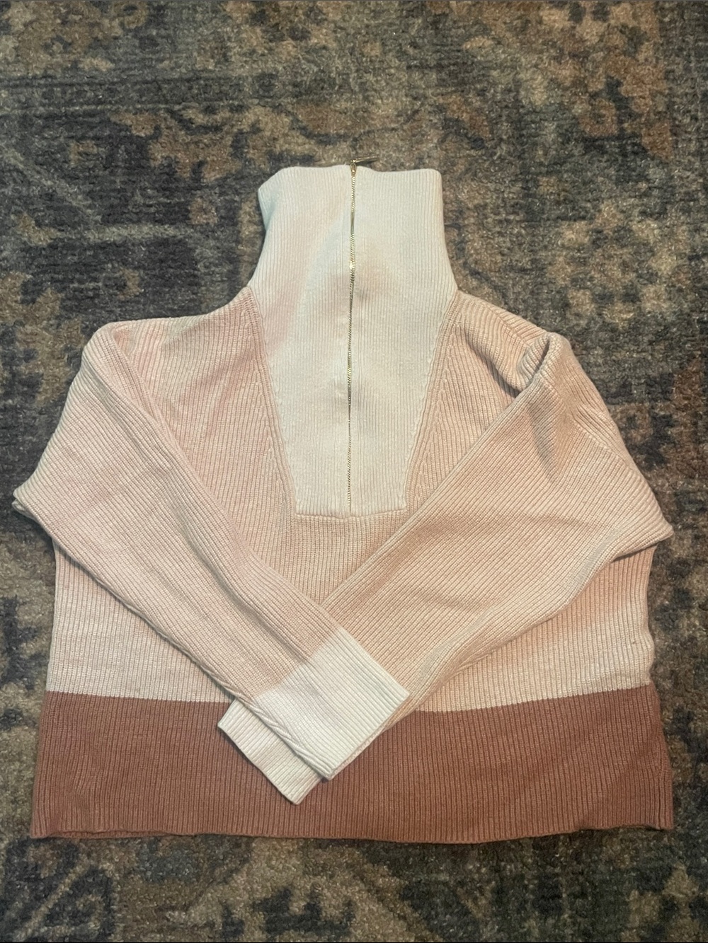 Marc New York Colorblock Half-Zip Turtleneck Sweater - Blush, Cream & Brown